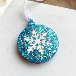 Blue Glitter Snowflake Ornament: Resin Ornament, Glitter Ornament, Christmas Ornament, Snowflake Decor, Christmas Decor