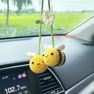 Crochet Bee Car Rear View Mirror, Cute Bee Car Hanging Ornament, Crochet Bee Car Charms, Amigurumi Bees, Car mirror charm, Car Decor