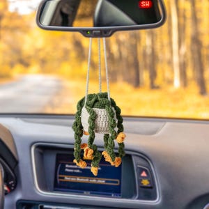 Personalized Plant Car Hanging Accessories Cute Crochet Flower Car Ornament Cute Crochet Car Hanging Plant Rearview Mirror Plant Decoration